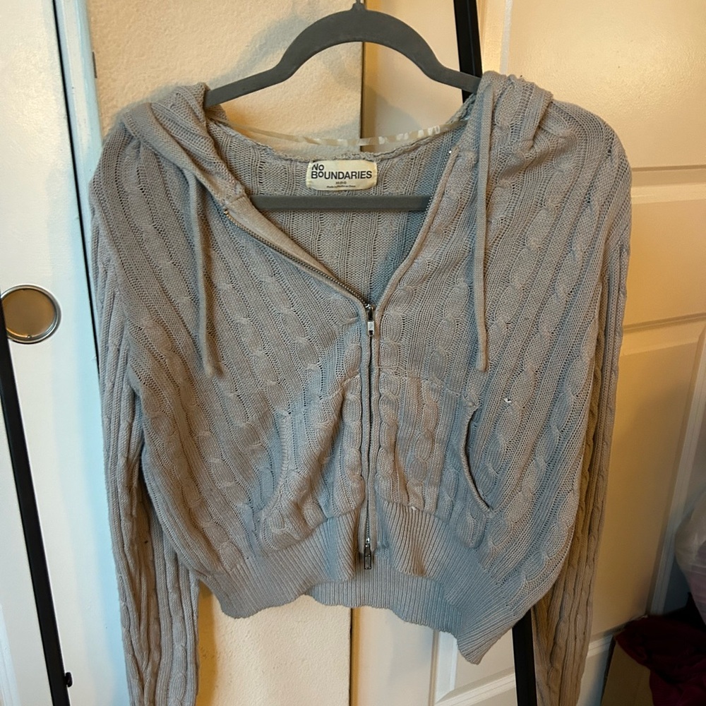 No Boundaries Gray Cable Knit Zip-Up Cardigan
